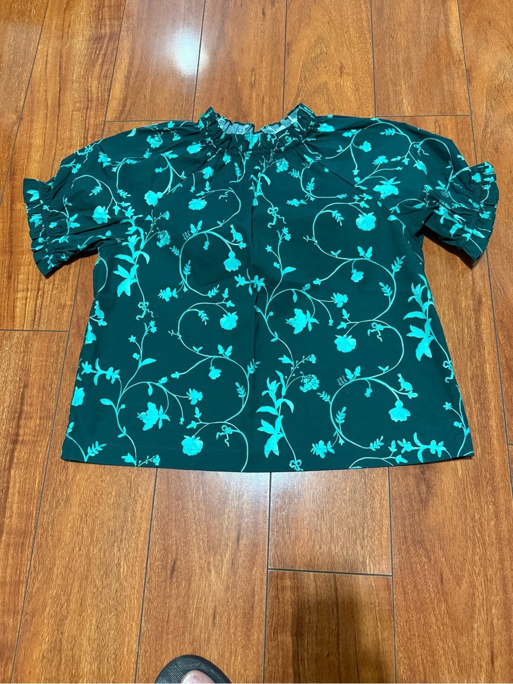 Hill house Women’s Green Floral Smocked Neck Blouse